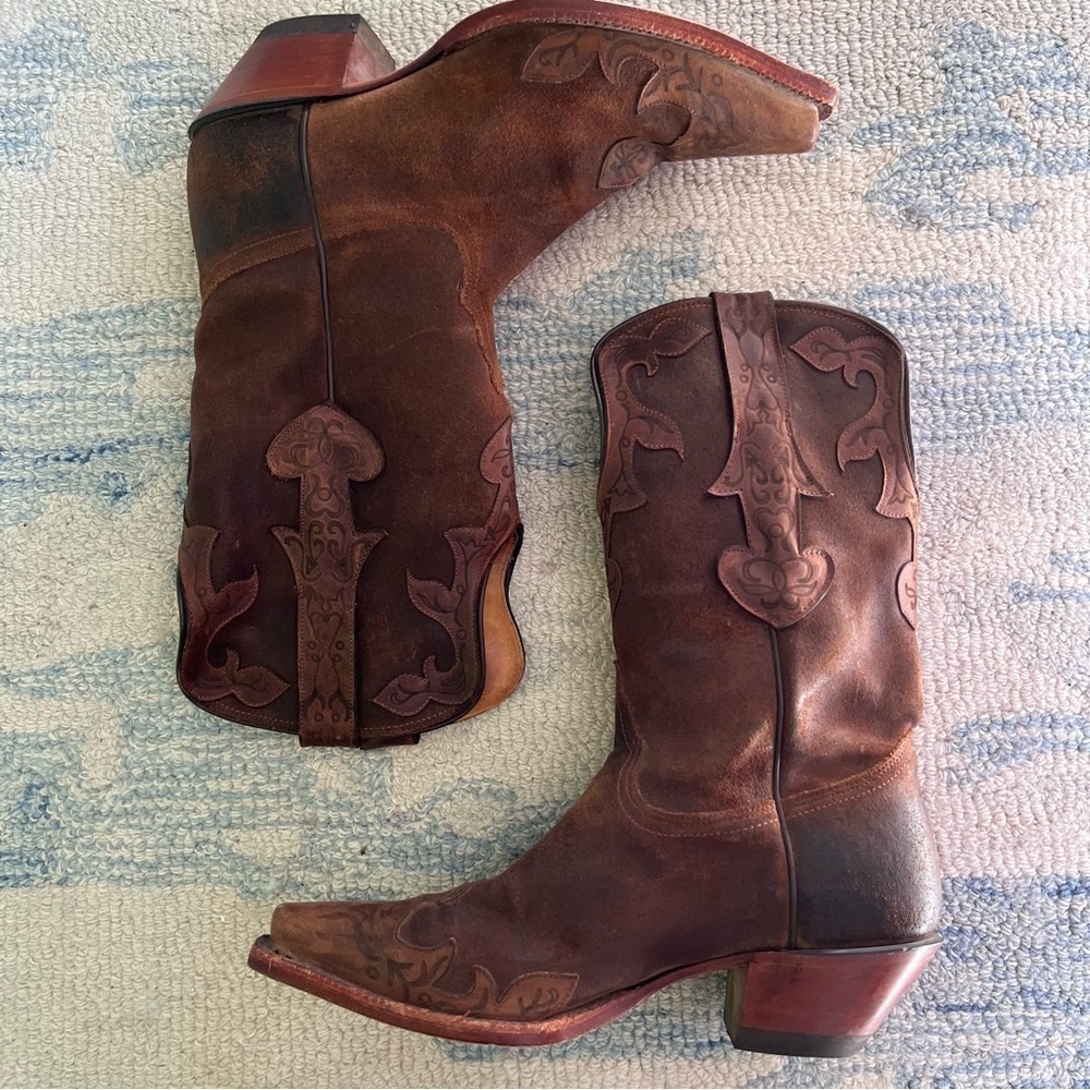 CORRAL RUSTIC DISTRESSED LAMB LEATHER SNIP TOE COWBOY BOOTS SIZE 7 EUC
